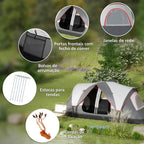 Tenda de Campismo Familiar para 4-5 Pessoas Tenda de Campismo Dobrável com 2 Quartos e Bolsa de Transporte Impermeável para Trekking 450x215x180 cm Cinza — foto 8