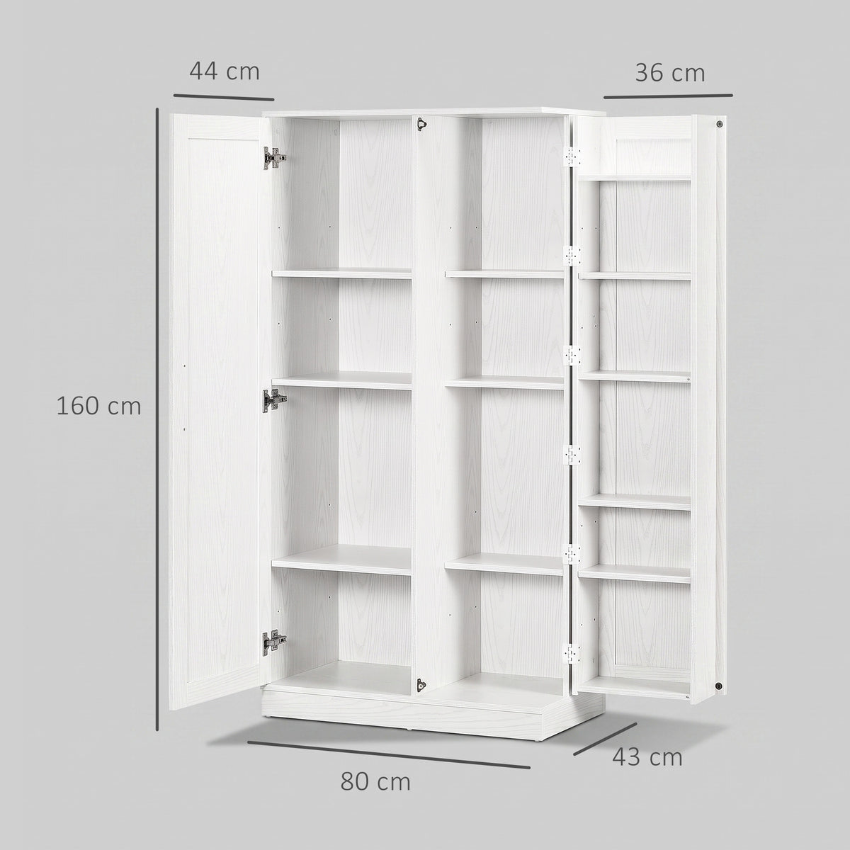 Credença para Cozinha com 2 Portas, Prateleiras Ajustáveis, para Sala de Jantar e Sala de Estar, 80x43x160 cm, Branco Efeito Madeira — foto 2