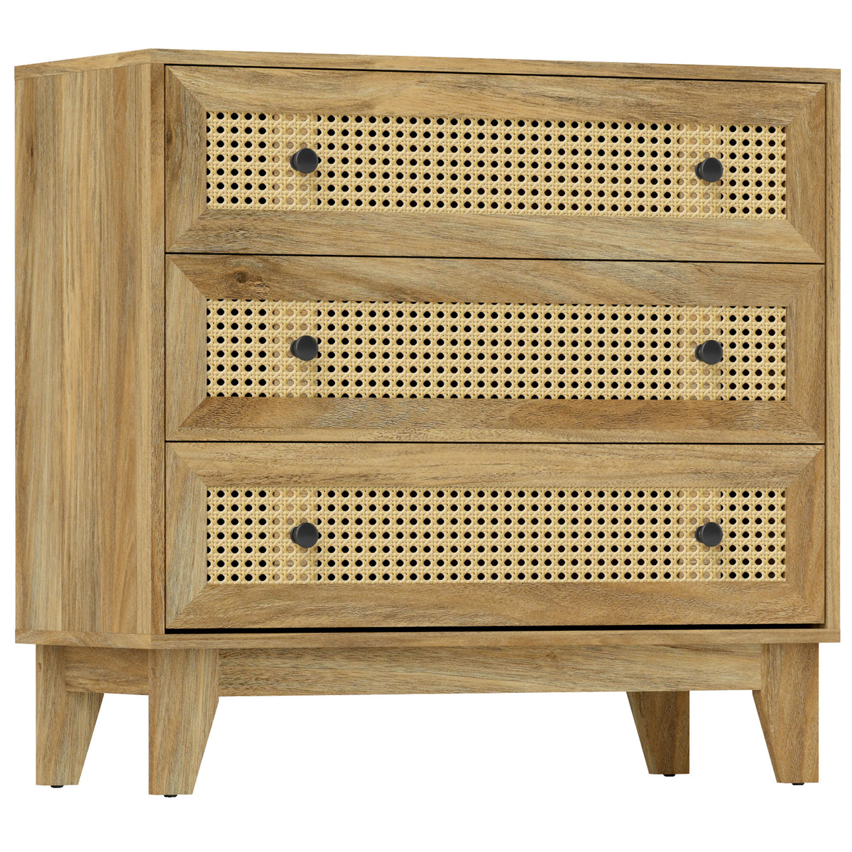 Cômoda 3 Gavetas Móvel de Armazenamento com Vime de Rattan Aparência em Madeira Clara 80x35x76 cm — foto 1