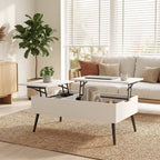 Mesa de Centro Elevatória com Tampo Duplo e Compartimento Oculto, Branco para Sala de Estar — imagem 5