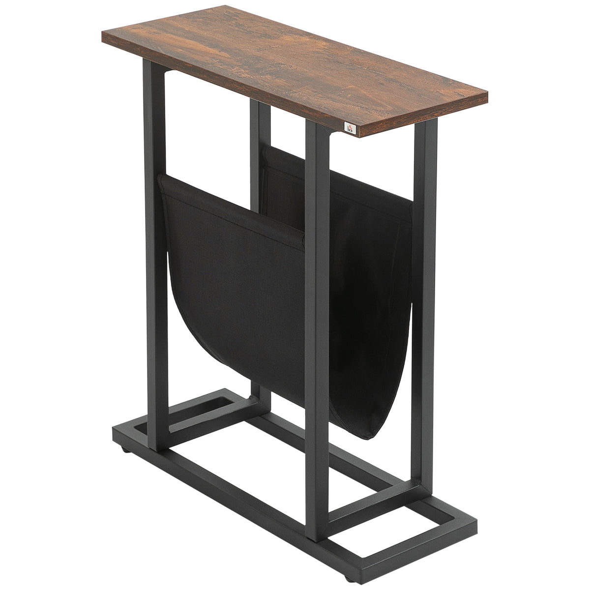 Mesa de apoio lateral com porta-revistas estrutura em aço design industrial 49 x 19 x 55 cm preto castanho escuro — foto 1