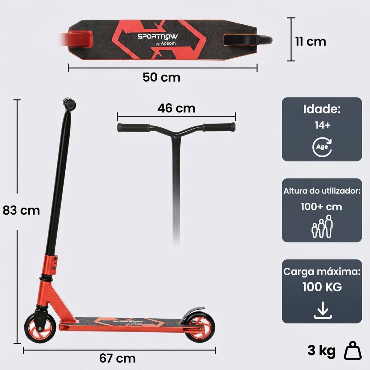 Trotinete Acrobática para Truques com Plataforma em Alumínio, Rolamentos ABEC-7, Rodas de 110 mm e Guiador 360°, Vermelha — foto 2