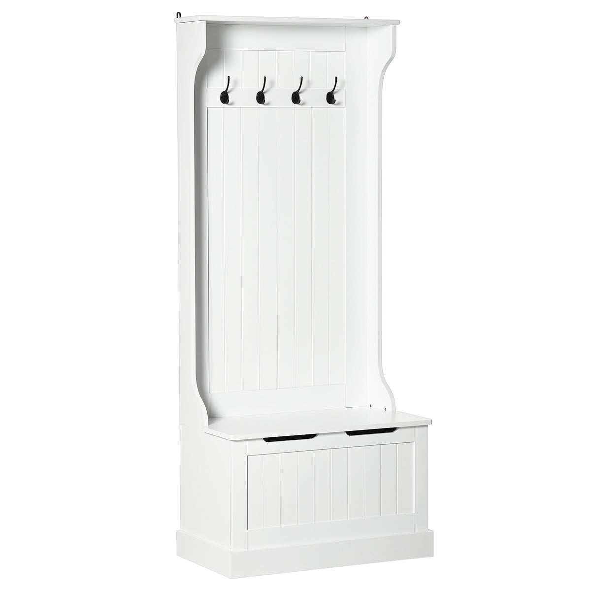 Móvel de entrada 4 em 1, armário de entrada com banco de arrumação e 4 ganchos duplos, 71,5 x 39,5 x 170 cm, branco — foto 1