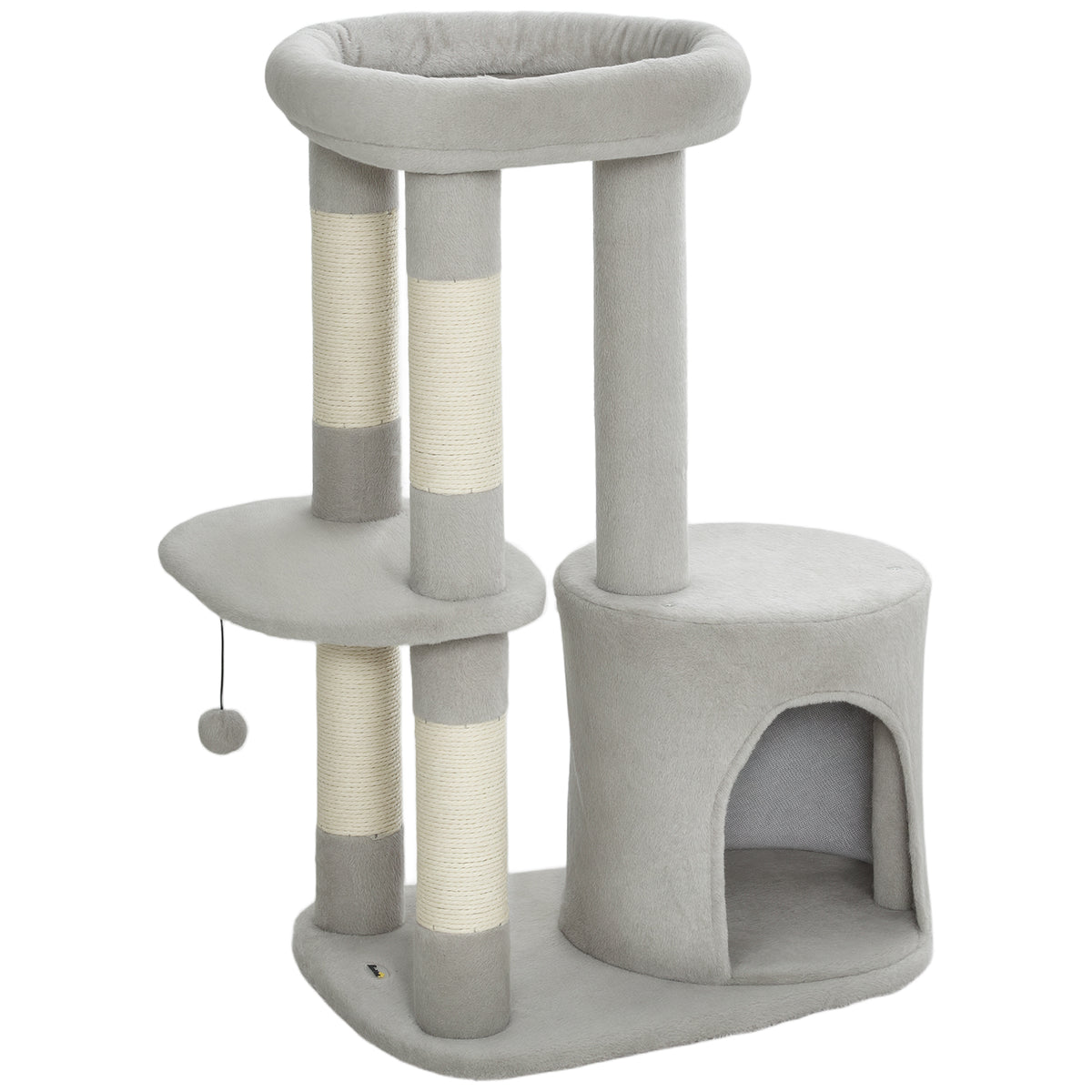 Árvore Arranhador para Gatos Pelúcia e Sisal Ninho e Plataforma 60x45x90 cm Cinza Claro — foto 1