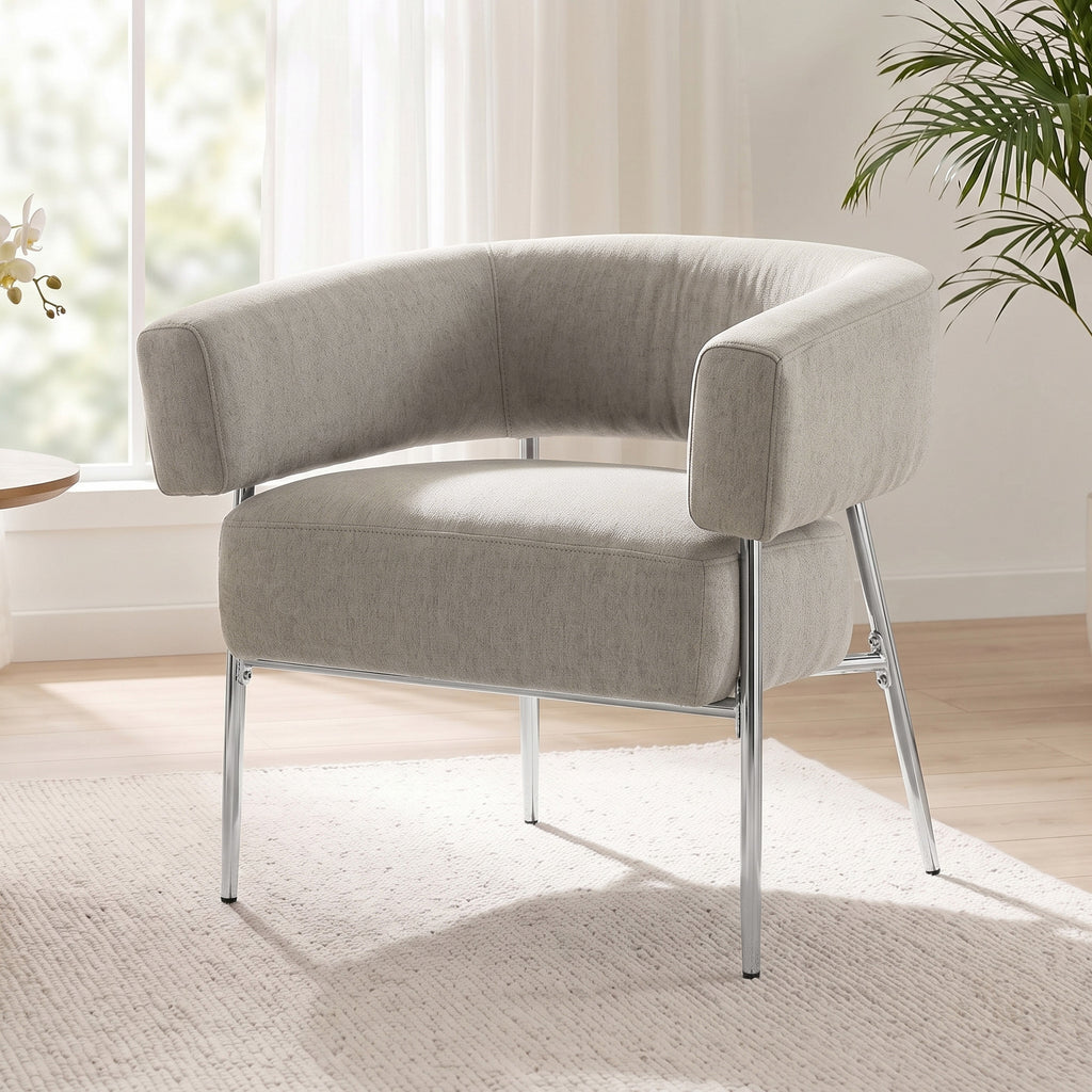 Poltrona de Sala, Poltrona de Apoio Acolchoada em Tecido Efeito Linho, Encosto Curvo e Braços, Estilo Moderno, Castanho — imagem 10