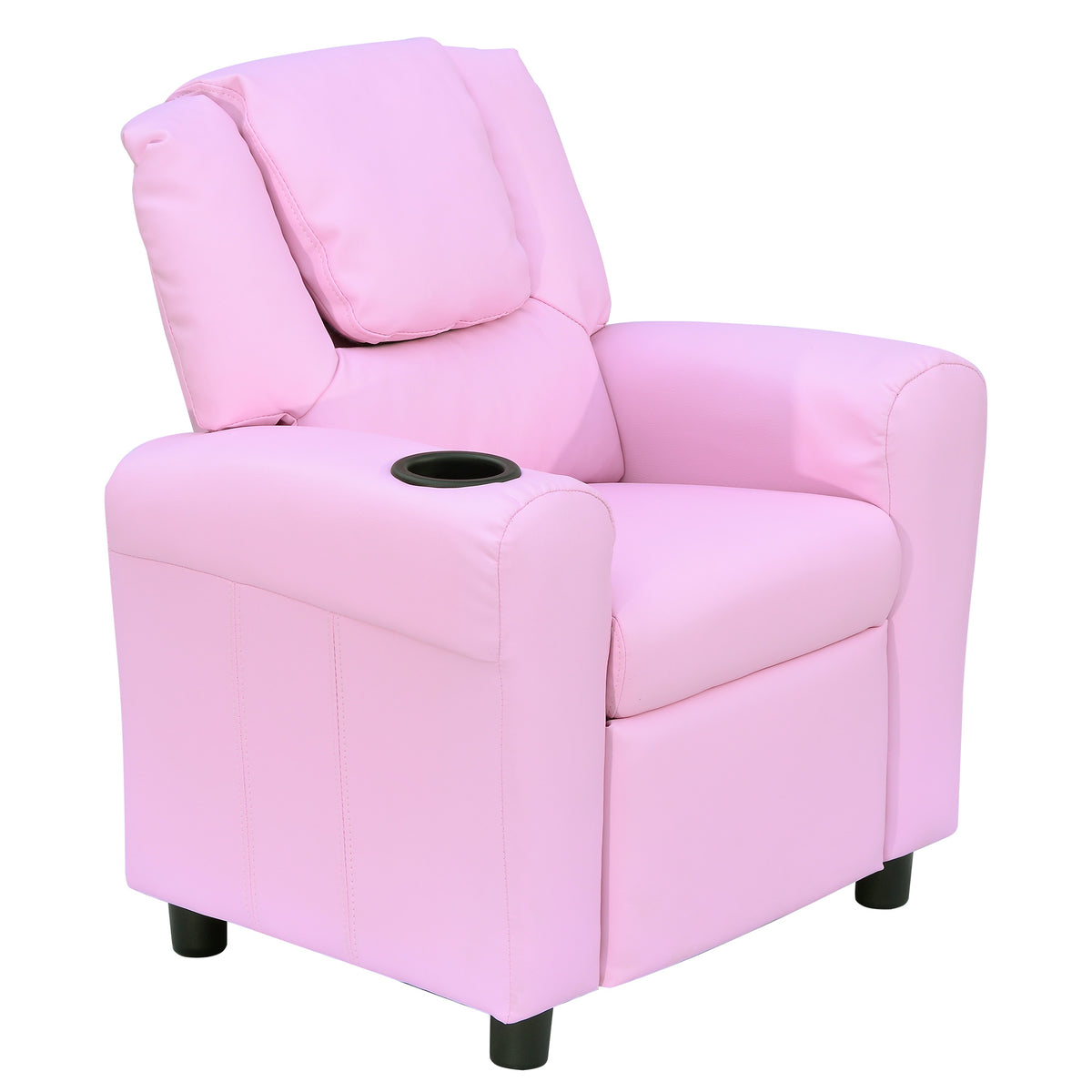 Sofá infantil Poltrona com apoio para pés, apoios de braço e porta-copos, encosto reclinável, sofá-cama relax para crianças 3-6 anos Rosa — foto 1