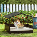 Rattan Cama para Cães para Exterior com Teto, Cama Elevada para Cães 69 x 98 x 70 cm Cama Refrescante para Animais de Estimação com Estrutura Metálica, Almofadas Removíveis para Cães Pequenos e Médios — imagem 8