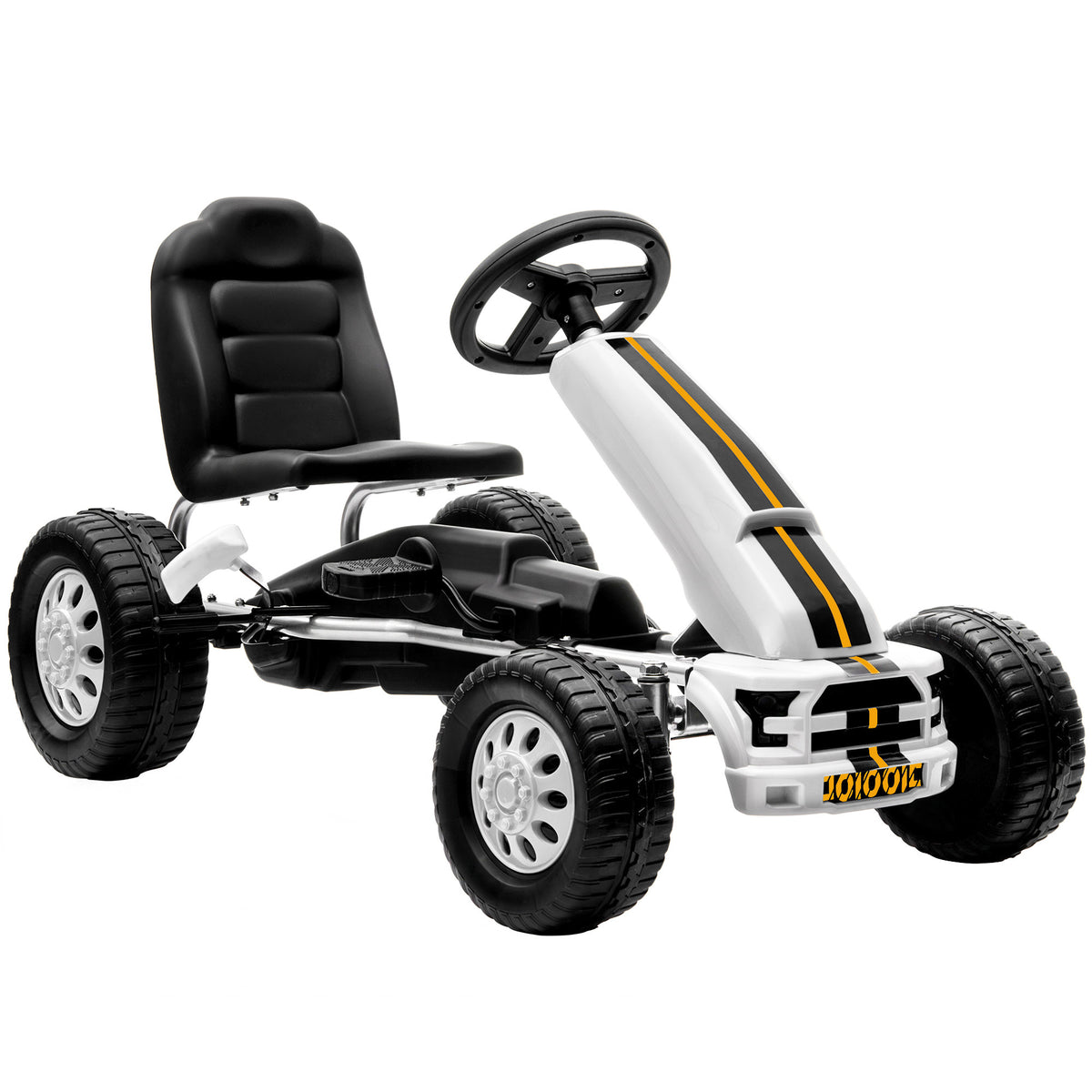 Kart a Pedais para Crianças +3 Anos com Assento Ajustável, Volante, Travão de Mão, Estrutura em Alumínio e Aço, 30 kg, Branco — foto 1