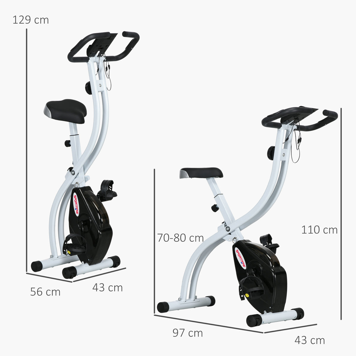 Bicicleta Magnética Dobrável 8 Níveis de Resistência com Assento Ajustável em Aço 97x43x110 cm Preto — foto 2