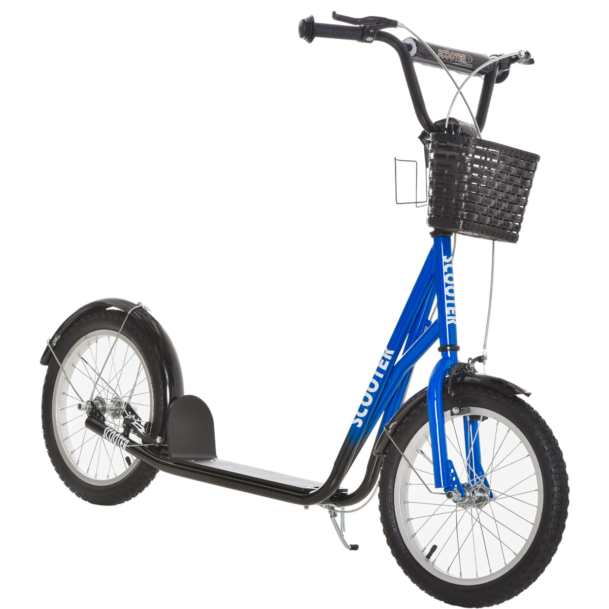 Patinete infantil, scooter com freio, incl. cesto, ajustável em altura, para crianças 5-12 anos, azul+preto — foto 1