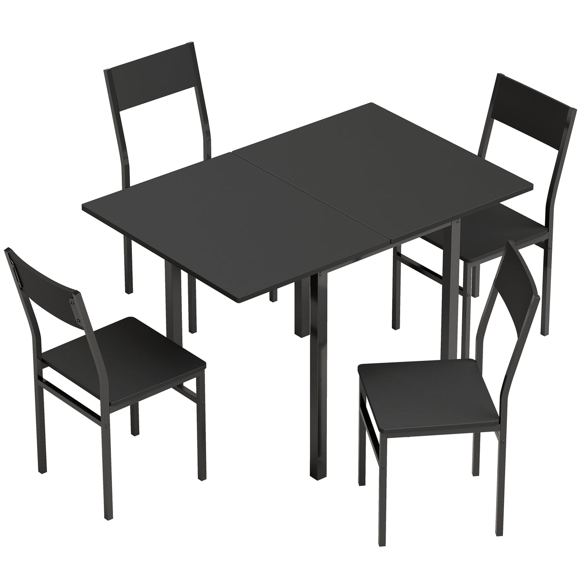 Conjunto de Jantar com Mesa Extensível e Cadeiras Empilháveis Preto — foto 1