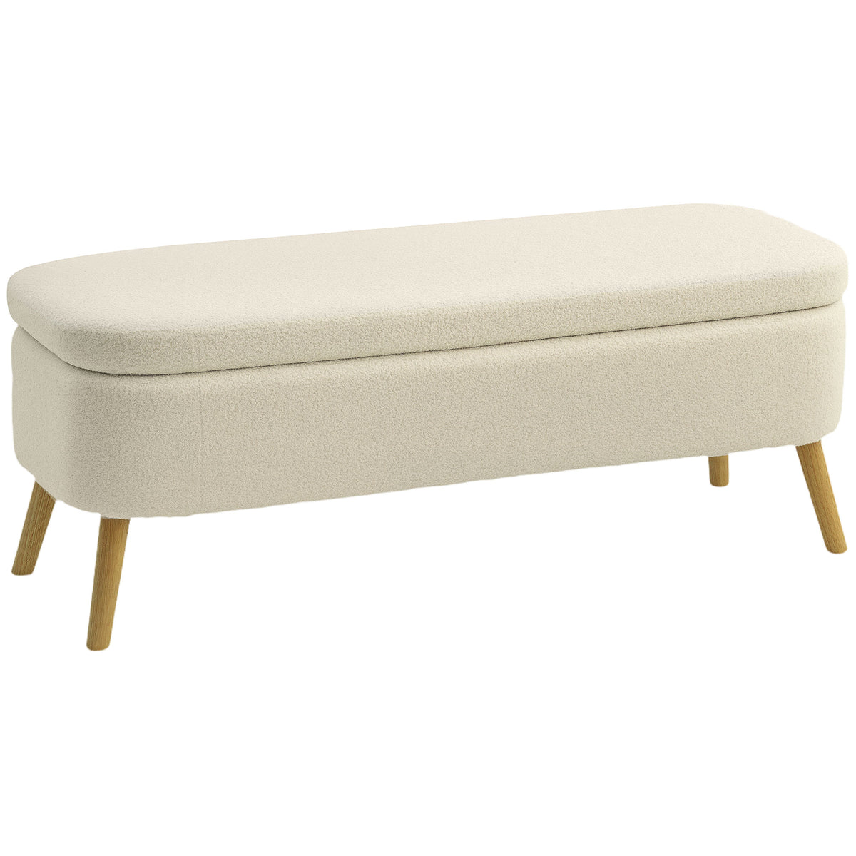 Banco Baú 65 L com Assento Teddy e Pés em Madeira 120x42x45 cm Bege — foto 1