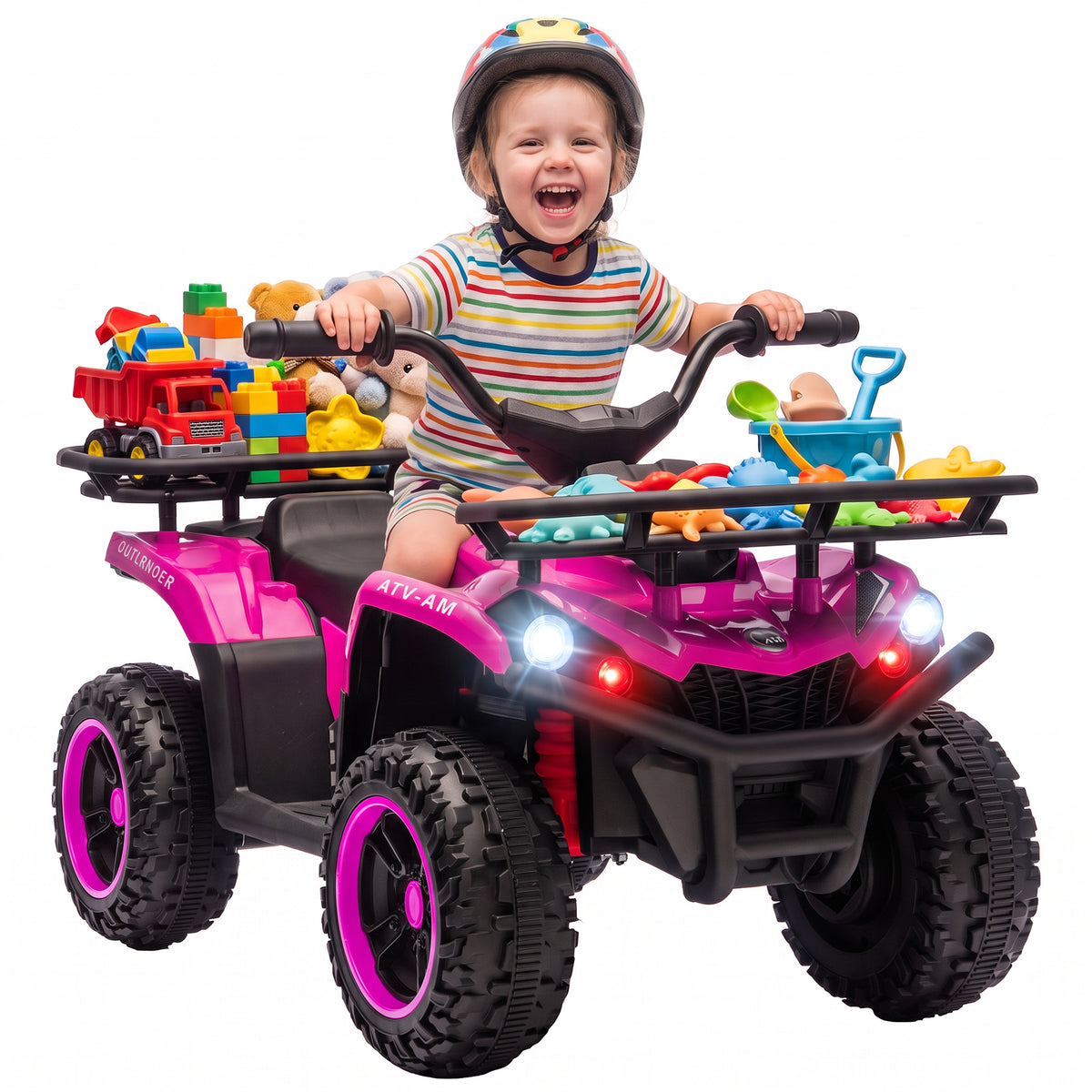 Quad Elétrico Infantil 12V com 2 Motores, Bateria de Lítio, 2 Cestos e MP3, Rosa, 3-8 Anos — foto 1