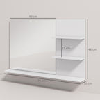 Espelho de Casa de Banho de Parede com 2 Prateleiras Laterais e Prateleira Inferior 75x10x48 cm Branco — foto 2