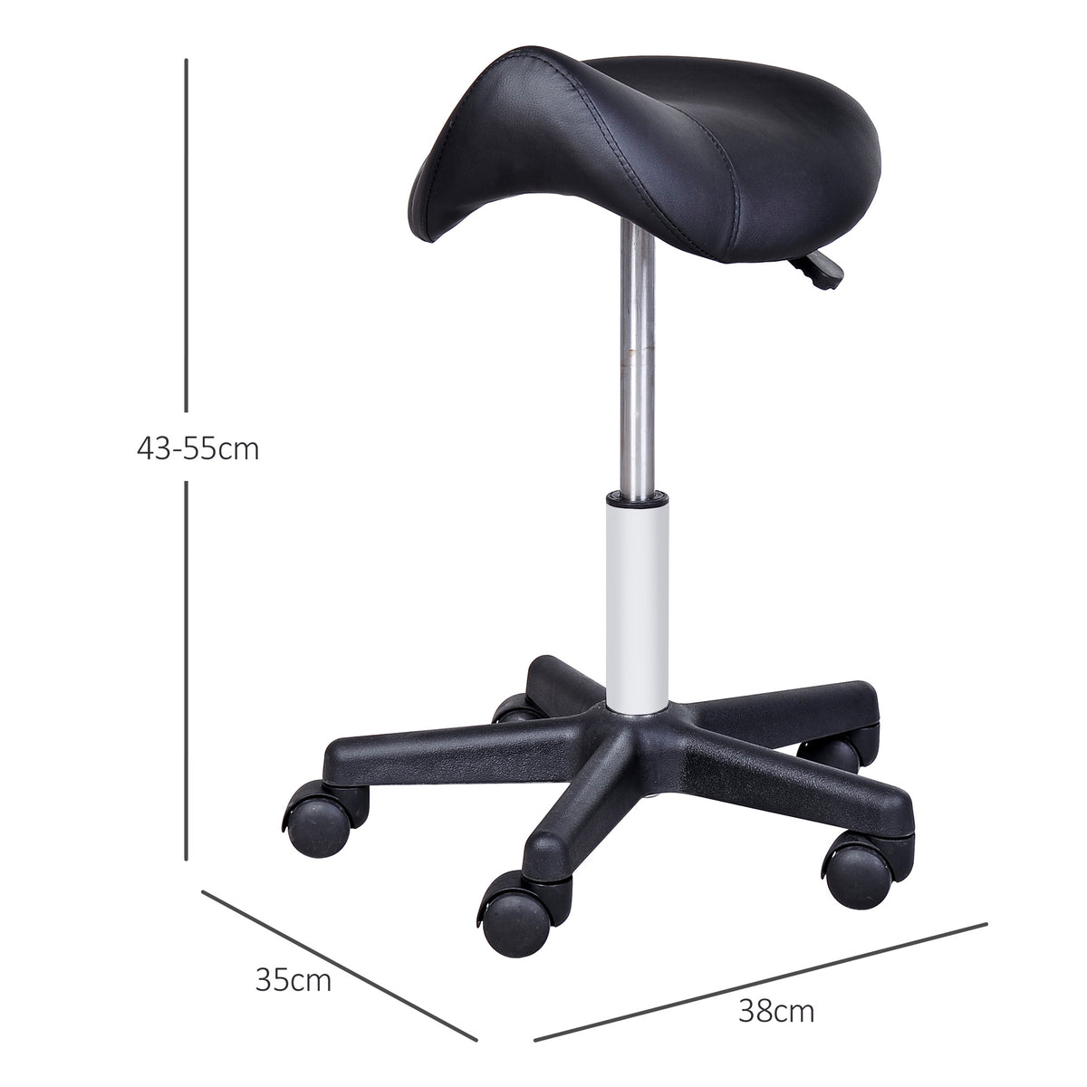Taburete de Massagem com Sela Ergonómica e Altura Regulável 43-55 cm Rodas 360° Preto — foto 2