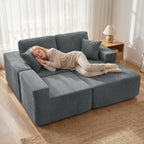 Sofá de Canto Modular Sofá Cama em L com Assento Profundo Apoios de Braço Largos 2 Almofadas Cinza Escuro — imagem 8