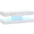 Mesa de estar com gavetas e luzes LED, mesa de centro moderna com prateleira aberta, mesa de centro, aglomerado, branco — foto 1