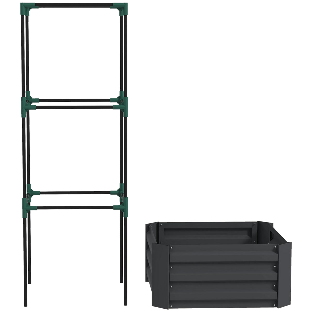 Canteiro elevado com treliça, vaso com suporte, fundo aberto, resistente às intempéries, 61 cm x 61 cm x 140 cm, cinza escuro — foto 1