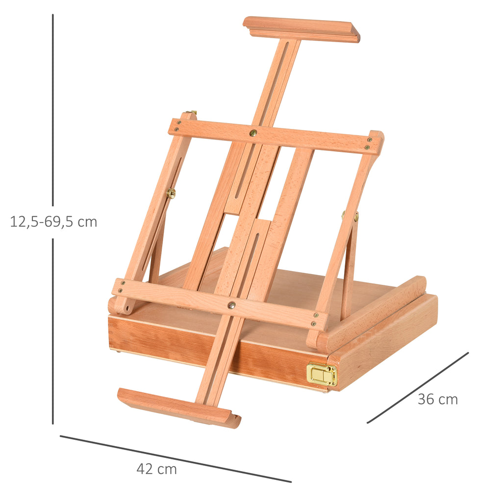 Cavalete de Mesa, Cavalete com Ajuste de Ângulo e Alça, Cavalete tipo Estojo para Pintura & Desenho, Cavalete de Estúdio Dobrável com Gaveta, Madeira de faia, Natural — foto 2