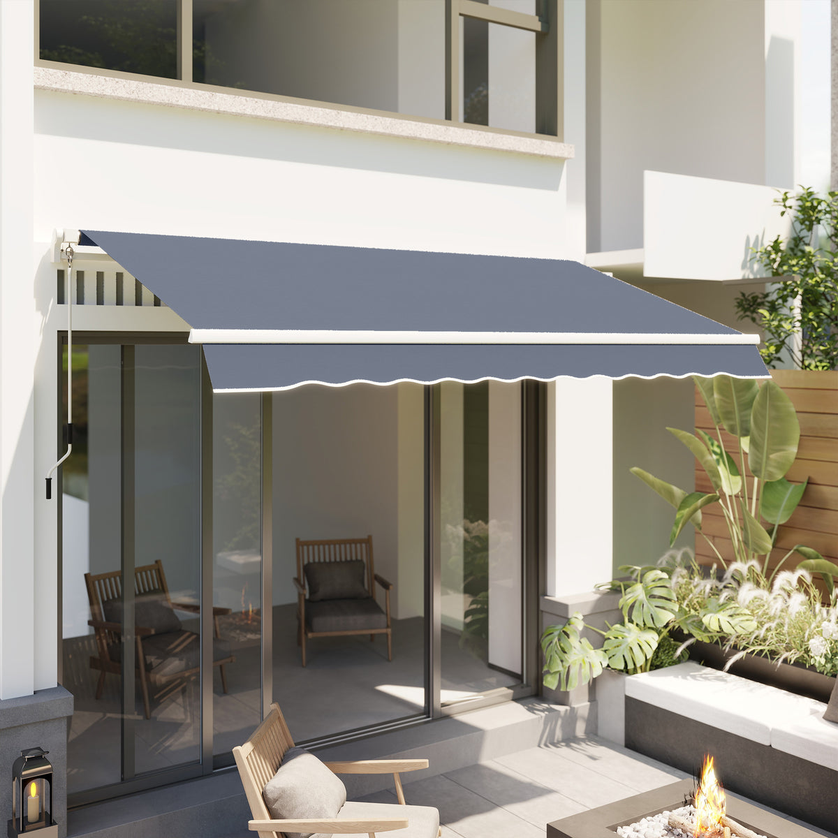 Toldo de Exterior com Braços Enroláveis e Abertura por Manivela 360x250 cm Cinza — imagem 3
