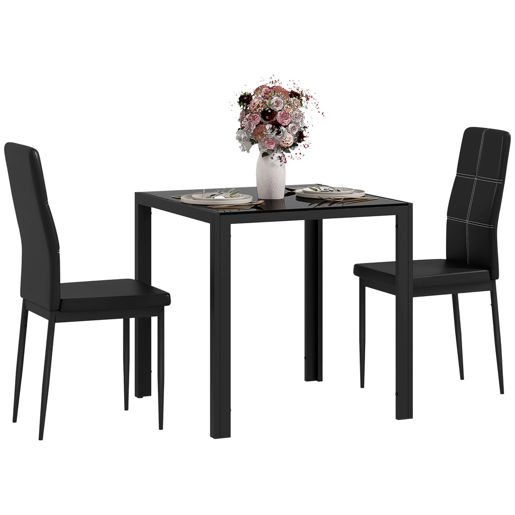 Conjunto Mesa de Jantar e Cadeiras para 2 Pessoas Tampo Retangular de Vidro para Cozinha Sala de Estar Casa Preto — imagem 6