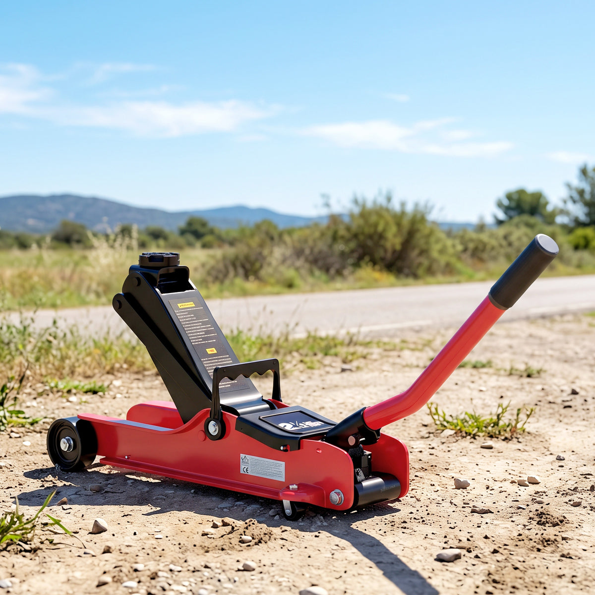 Macaco Hidráulico Macaco Rodante 2,5 Toneladas Perfil Baixo para Carro Elevação 85-380mm Patim em Borracha 90x22x38cm Vermelho — imagem 3