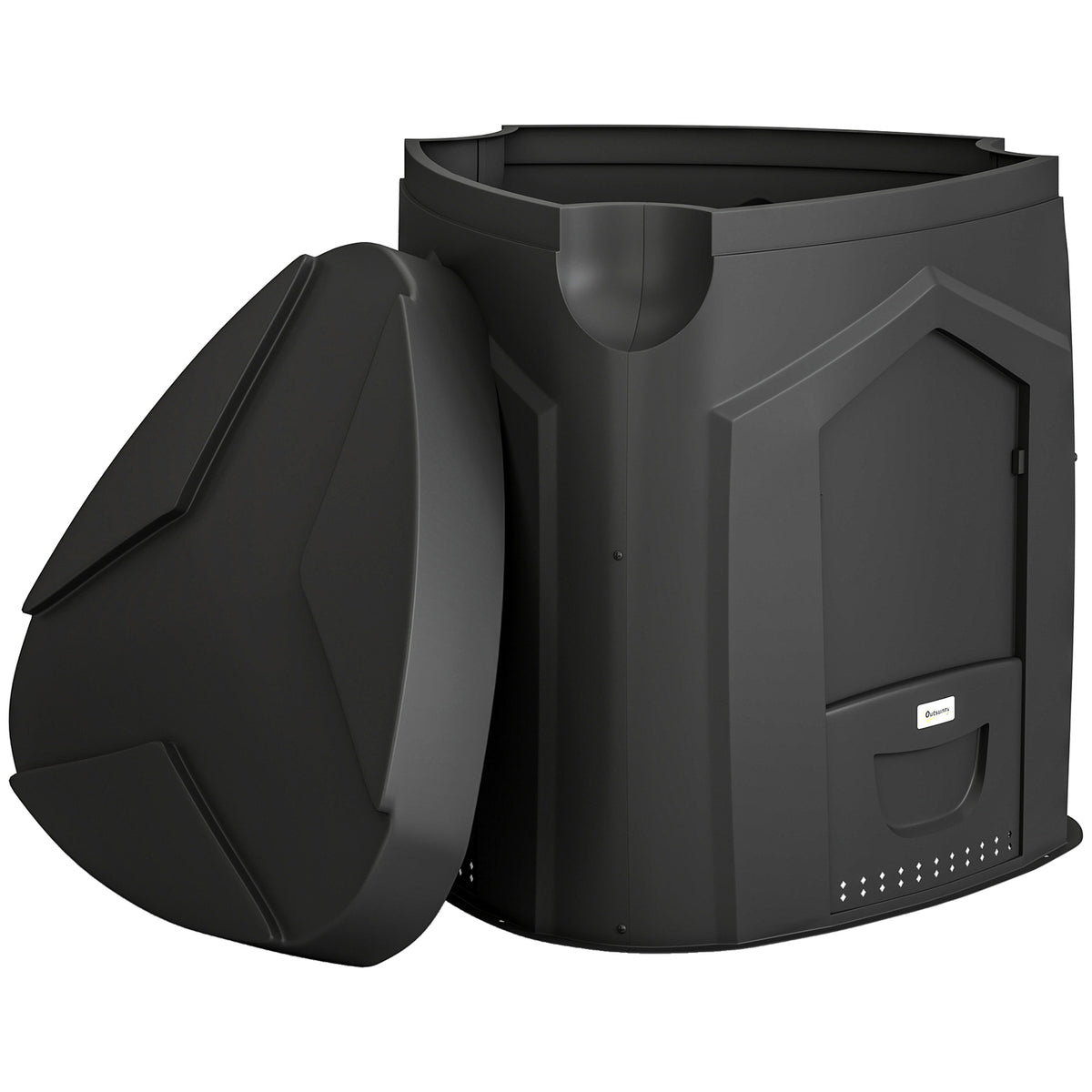 Compostor de Jardim 240L Recipiente de Compostagem Triangular com 3 Portas Preto — foto 1