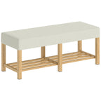 Banco para Sapatos Banco de Arrumação com Assento Acolchoado Prateleira Aberta Madeira de Hévéa 120x44x48 cm Madeira Natural — foto 1