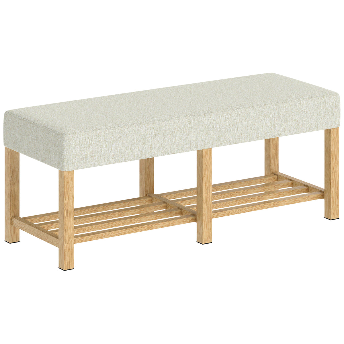 Banco para Sapatos Banco de Arrumação com Assento Acolchoado Prateleira Aberta Madeira de Hévéa 120x44x48 cm Madeira Natural — foto 1