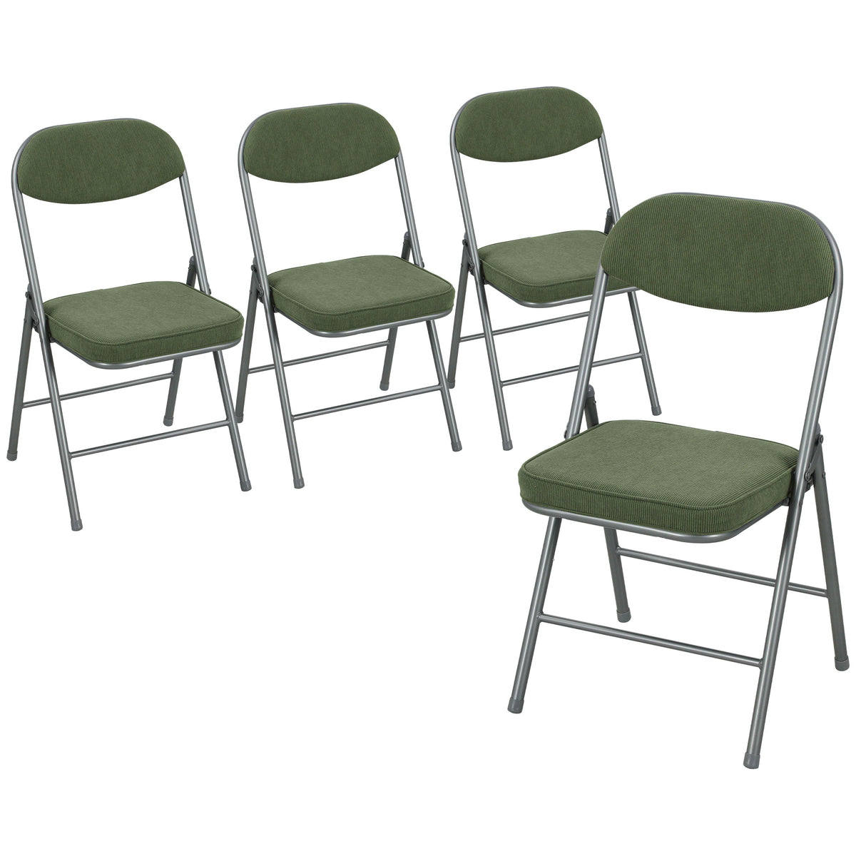 Conjunto de 4 Cadeiras Dobráveis para Sala de Jantar Portáteis com Assentos e Encostos Acolchoados em Veludo Cotelê Verde — foto 1