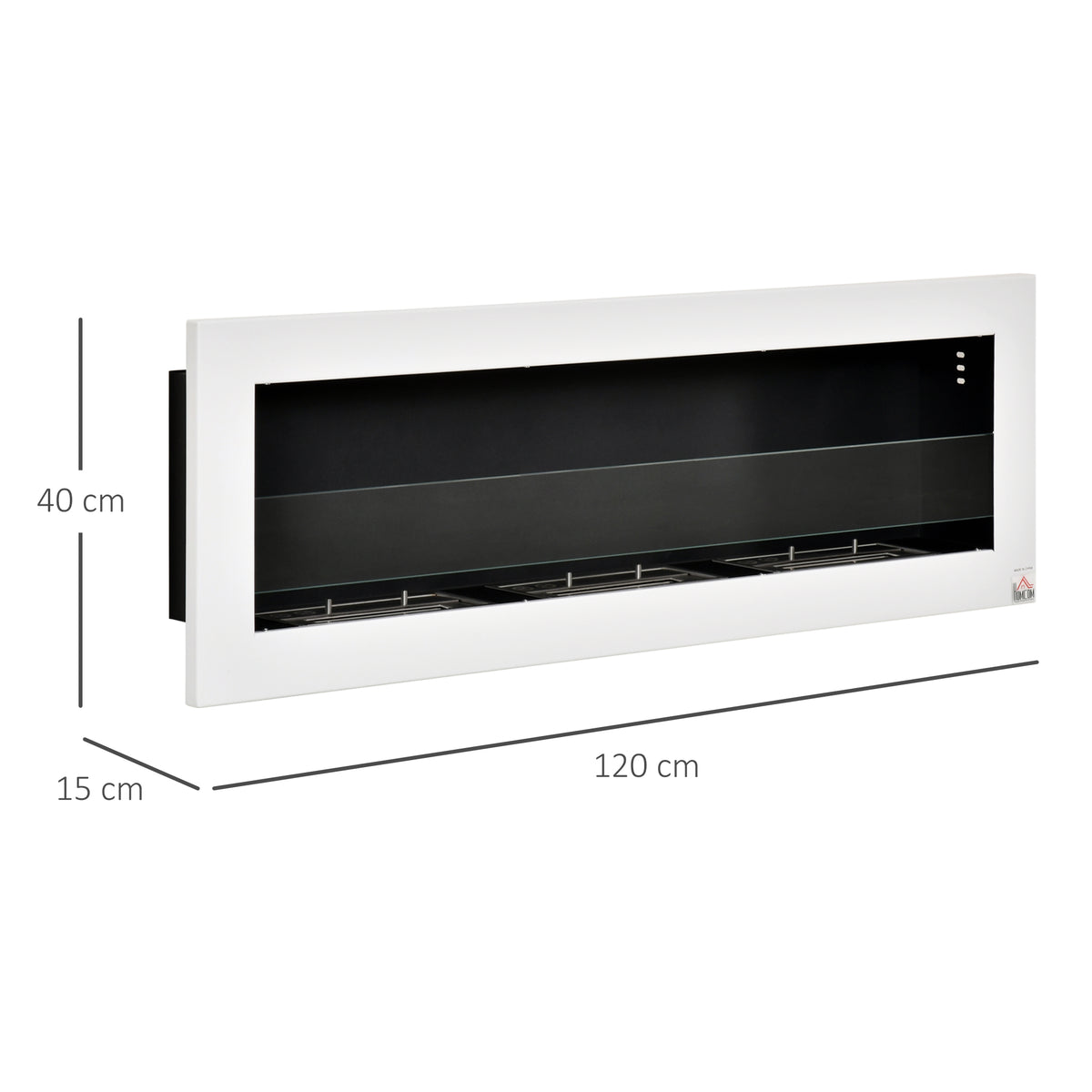 Lareira de Bioetanol de Parede com Tanque de 3L Tempo de Combustão 3H para Interiores 20 m² 120x15x40 cm Aço Inox Branco — foto 2