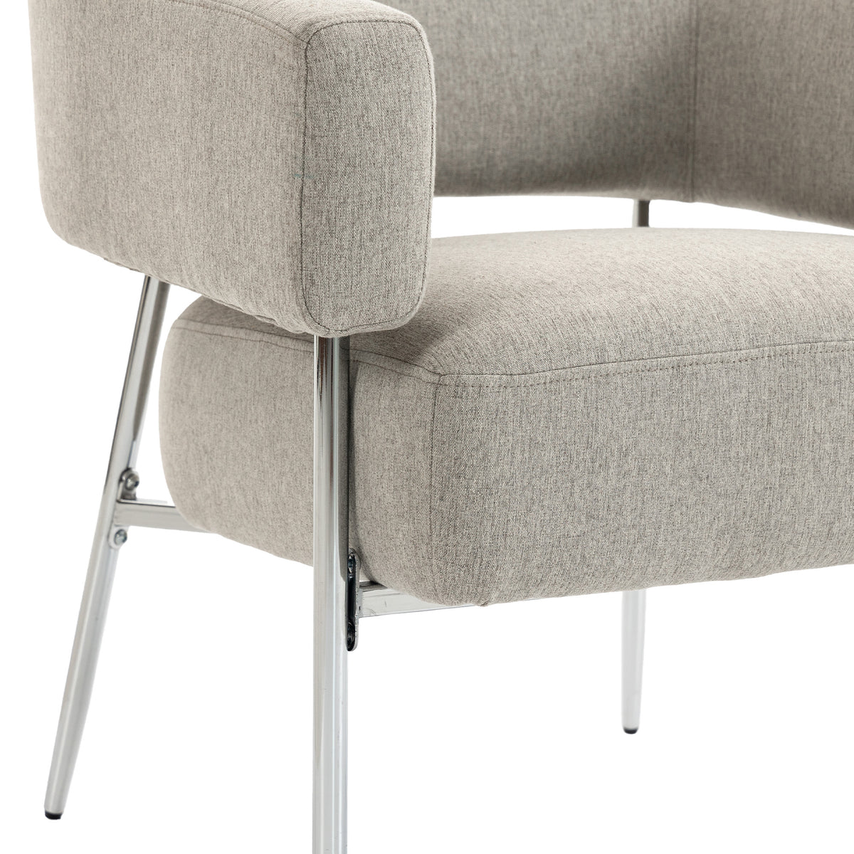 Poltrona de Sala, Poltrona de Apoio Acolchoada em Tecido Efeito Linho, Encosto Curvo e Braços, Estilo Moderno, Castanho — imagem 9