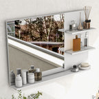 Espelho de Casa de Banho de Parede com 2 Prateleiras Laterais e Prateleira Inferior 75x10x48 cm Branco — imagem 10
