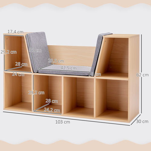 2 em 1 Estante Infantil Estante Banco com Acolchoado Incl. Almofadas 103x30X62 cm Branco e Cinza — foto 2