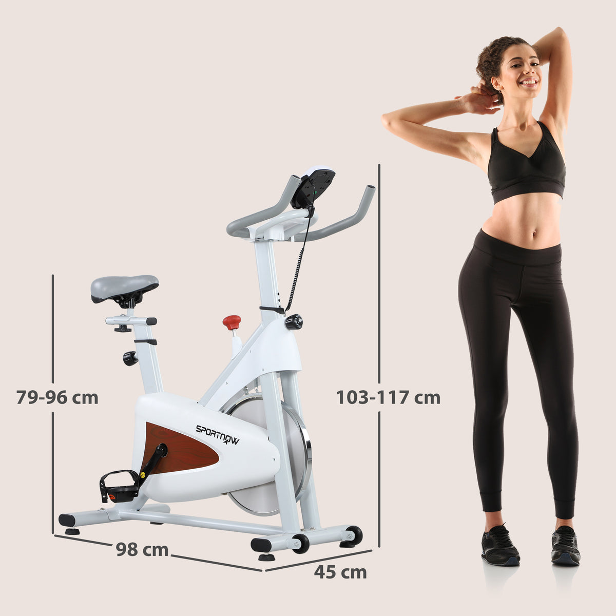 Bicicleta Estática Silenciosa com Assento e Resistência Ajustáveis Monitor LCD Branco — foto 2