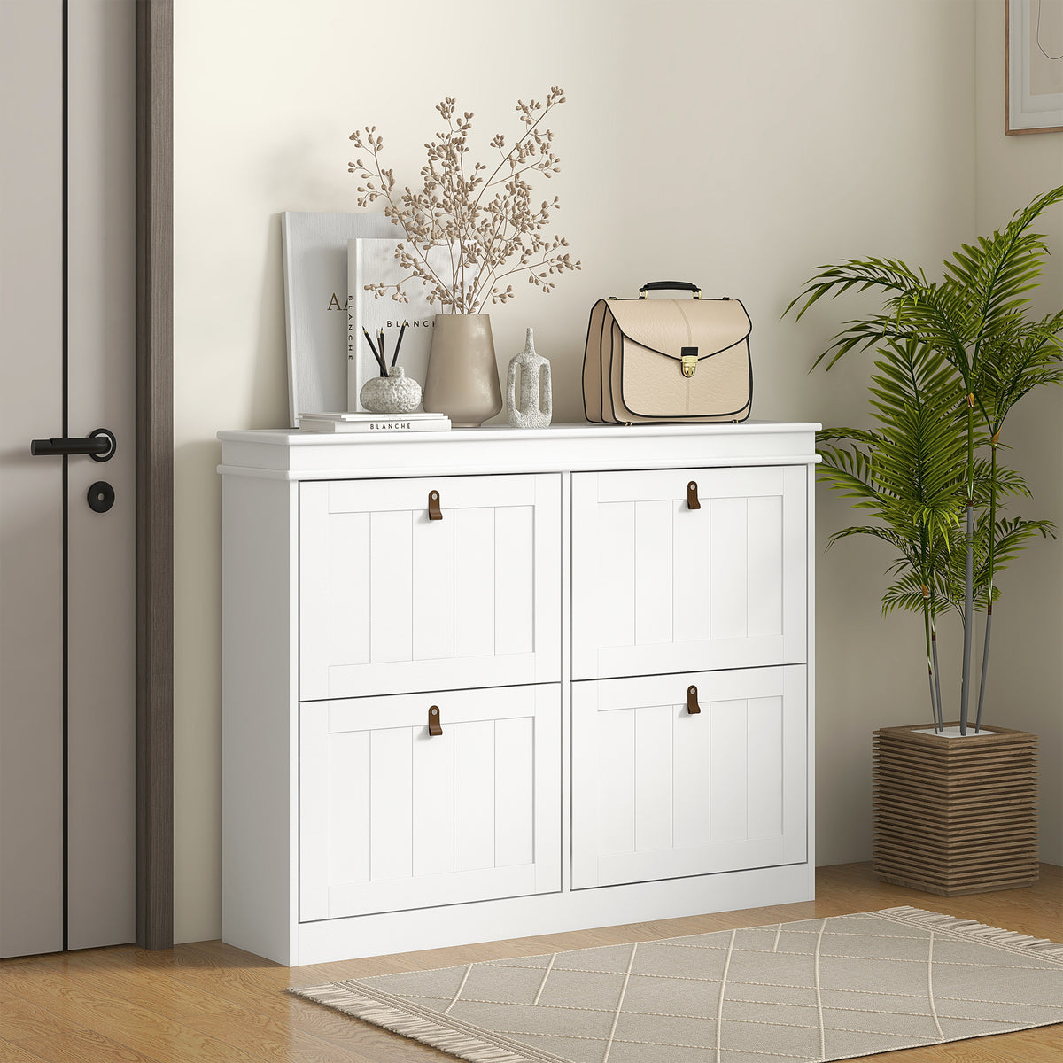 Móvel Sapateira Branco Sapateira Estreita com 4 Portas e Prateleira Ajustável para 20 Pares de Sapatos Anti Tombo para Entrada Corredor 105x24x82,5 cm Branco — foto 2