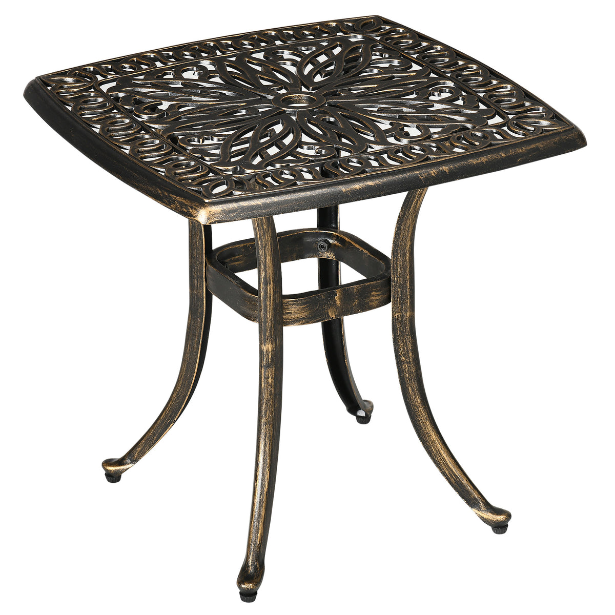 Mesa de jardim, design vintage decorativo, com orifício para guarda-sol, alumínio fundido, cor: Bronze, 54 x 54 x 52,5 cm — foto 1
