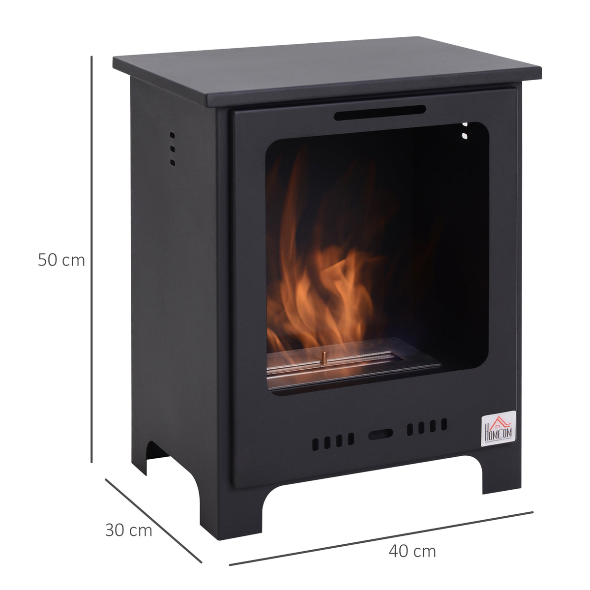 Lareira a Bioetanol em Pé com Queimador de 0,9 L 3H de Combustão Estilo Neo-Retro 40x30x50 cm Cobertura 20-25 m² Preto — foto 2