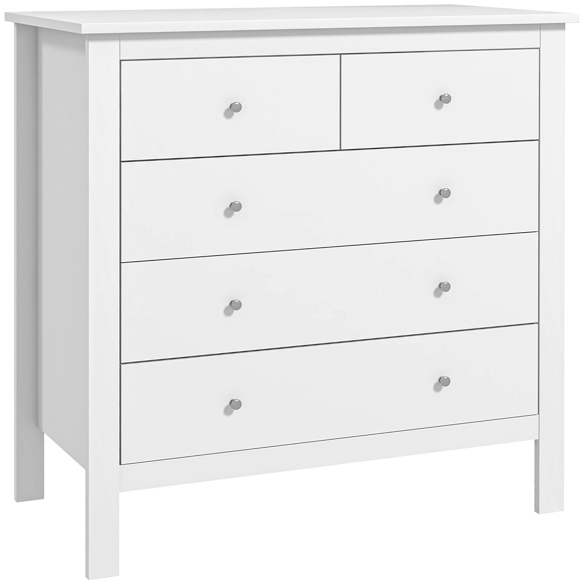 Cómoda de 5 Gavetas Móvel de Armazenamento com Puxadores Trilhos Metálicos em Madeira 79x39,5x80,5 cm Branco — foto 1