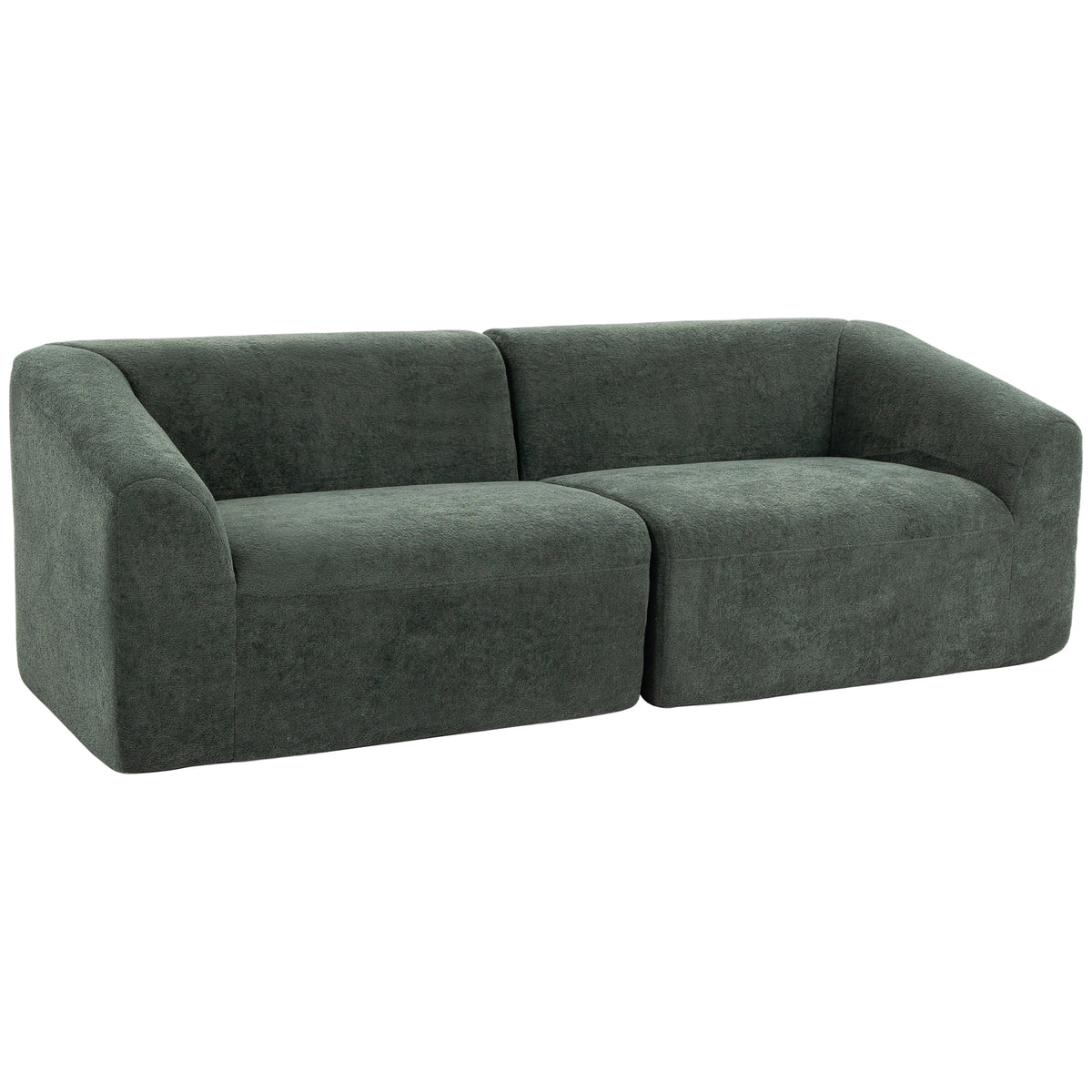 Sofá 3 Lugares em Chenille 225 cm Sofá de Sala Estofado Moderno com Assento Largo Almofada com Molas Verde Escuro — foto 1