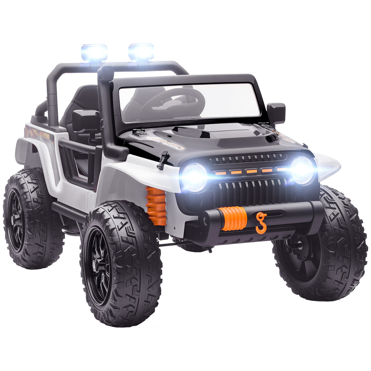 Veículo elétrico infantil, Bateria 12V, com Assento Pai-Filho, com Controlo Remoto, Música, Buzina, Luzes LED, 3-8 anos, Branco — foto 1