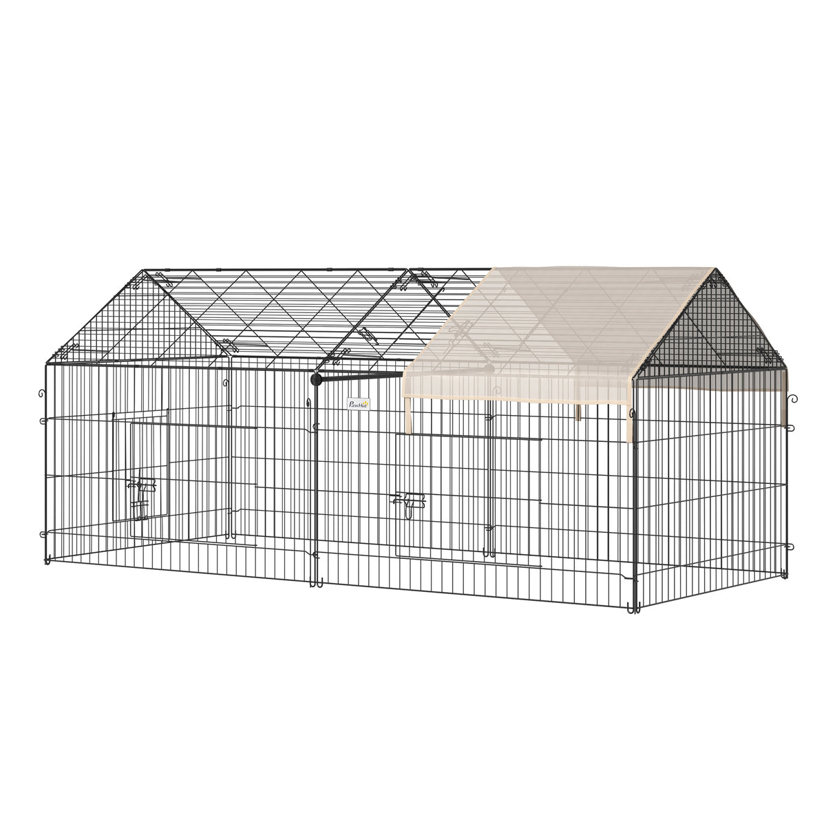 Cercado para Pequenos Animais Gaiola Animais de Estimação Estrutura de Metal 4 Estacas de Solo 220x103x103 cm Preto e Bege — foto 1