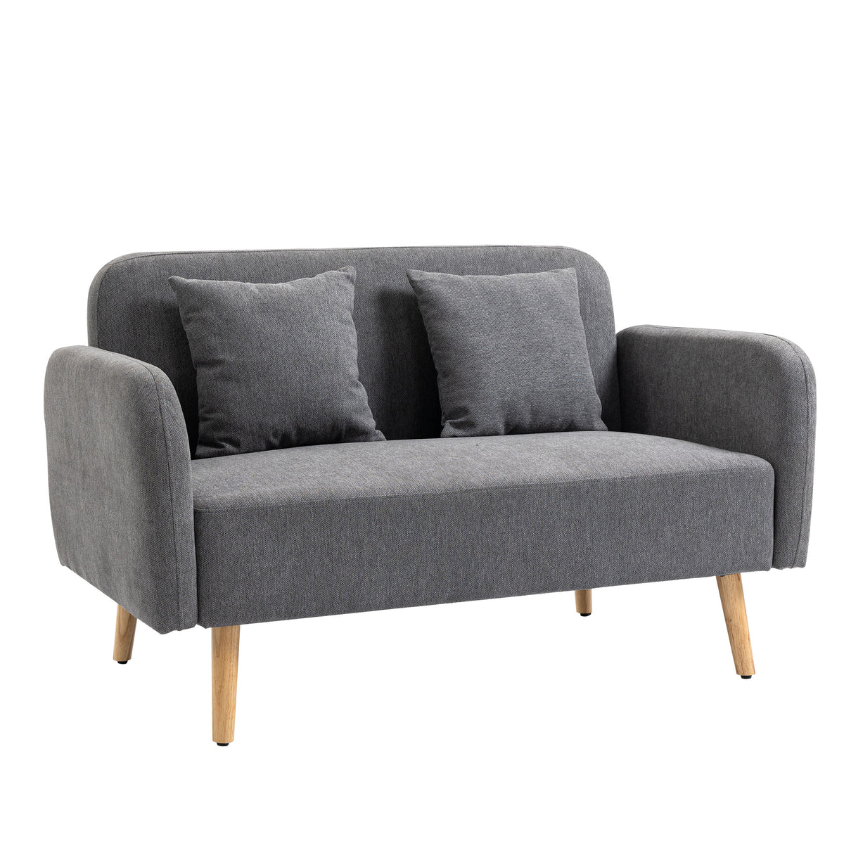 Sofá 2 lugares com 2 almofadas decorativas, Loveseat compacto estofado em veludo moderno para sala de estar, quarto, espaços pequenos, Cinza 130 x 70 x 80 cm — foto 1