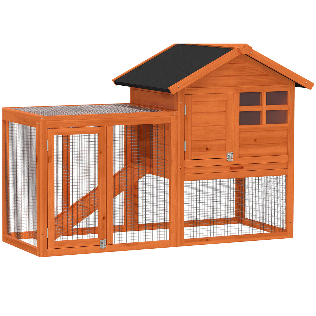 Coelheira 2 andares Coelheira com telhado de betume impermeável recinto de livre circulação rampa portas madeira 123,5x62,6x92,5 cm Laranja — foto 1