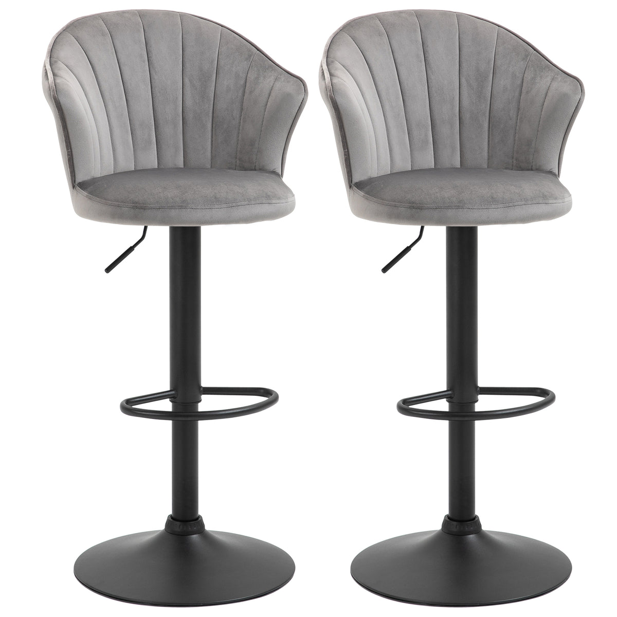Conjunto de 2 banquetas de bar giratórias com encosto Toque em veludo Banqueta bistrô com altura ajustável Sem braços Espuma Cinza 54 x 56 x 91-111 cm — foto 1