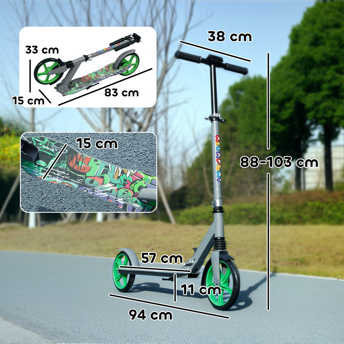 Patinete infantil 6 a 12 anos, patinete dobrável de 2 rodas, regulagem de altura, para meninas e meninos, scooter verde — foto 2