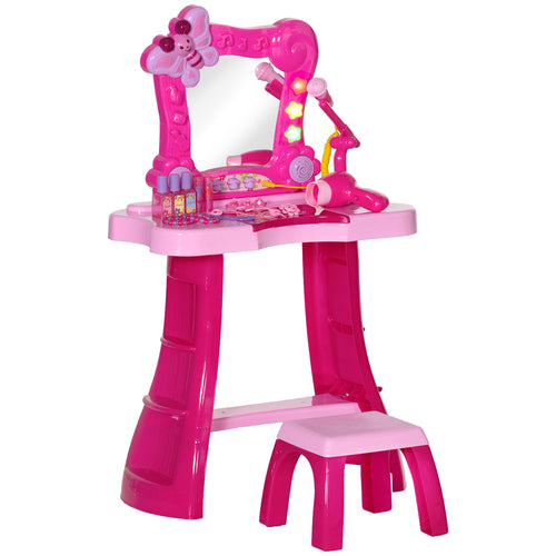 15 PCS Penteadeira infantil com banquinho e espelho, luz, música, microfone, secador de cabelo, espaço de arrumação — foto 1