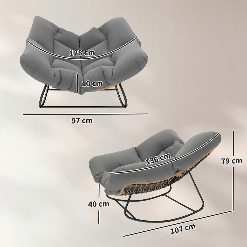 Cadeira de Balanço Poltrona de Balanço com Almofada Resistente às Intempéries Cadeira de Jardim até 120 kg de Capacidade para Sala Jardim Relvado Cinza — foto 2