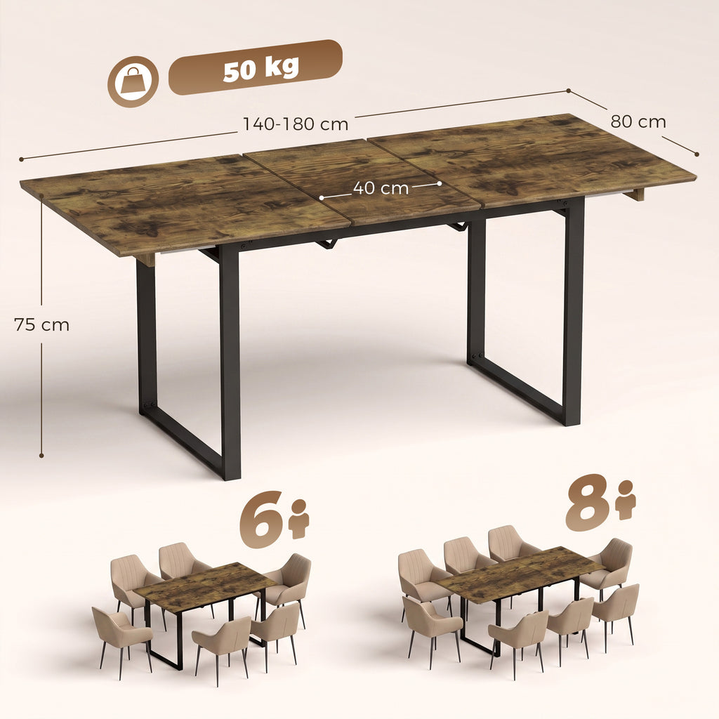 Mesa de Jantar Extensível 140-180 cm para 6-8 Pessoas Retangular em Design Industrial com Estrutura em Aço Aparência de Madeira Tigre — foto 2