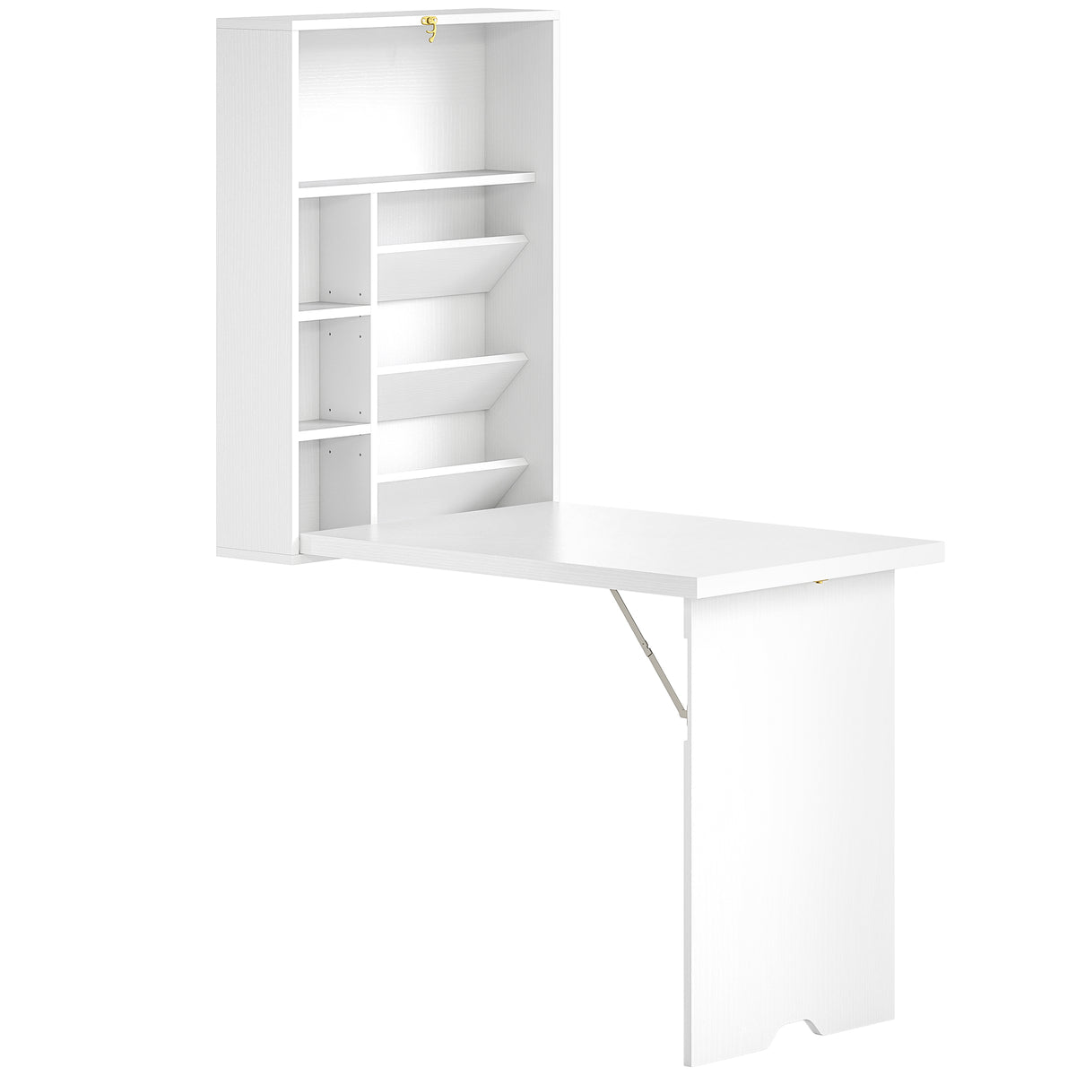 Secretária de parede dobrável, mesa mural dobrável com prateleiras para sala, sala de jantar, escritório, 93,8 x 60 x 147 cm, branco — foto 1